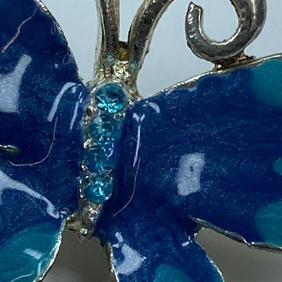 Silver & Shade of Blue Enameled Butterfly Pin Brooch Jewelry Rhinestone Accents - Picture 2 of 16